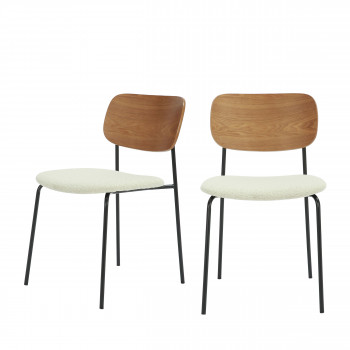 Jens - Lot de 2 chaises en bois, tissu bouclette et métal