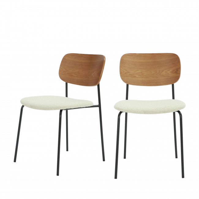 Jens - Lot de 2 chaises en bois, tissu bouclette et métal