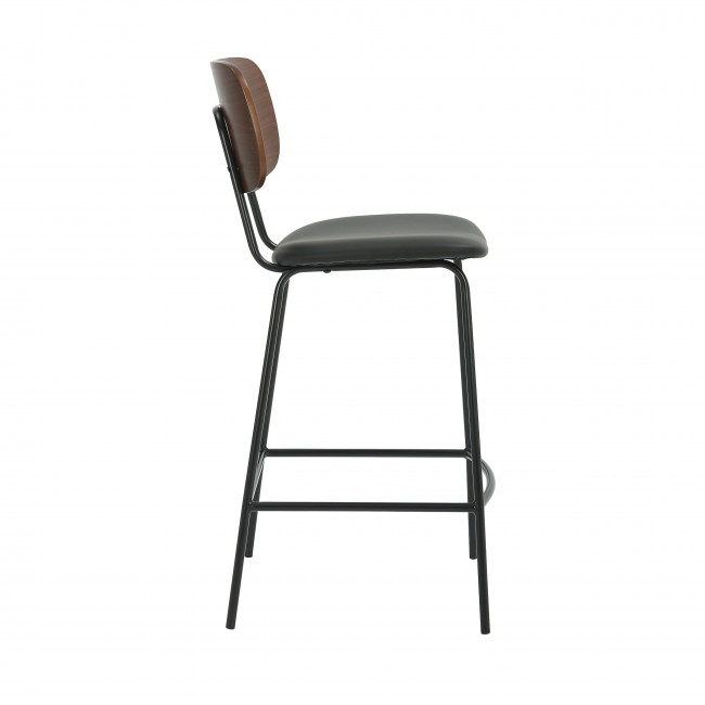 Jens - Lot de 2 chaises de bar en bois foncé, simili et métal H66cm