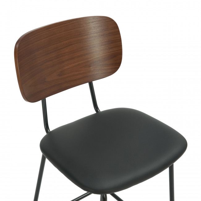 Jens - Lot de 2 chaises de bar en bois foncé, simili et métal H66cm