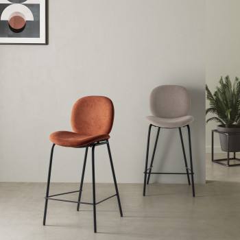 Bega - Lot de 2 chaises de bar en tissu et métal 65 cm