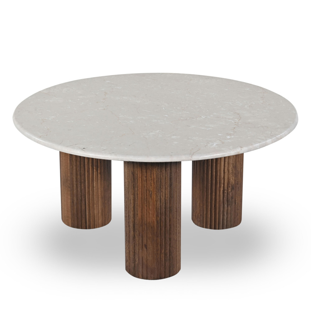 sula - table basse en marbre et bois massif ø80cm - couleur - blanc ivoire