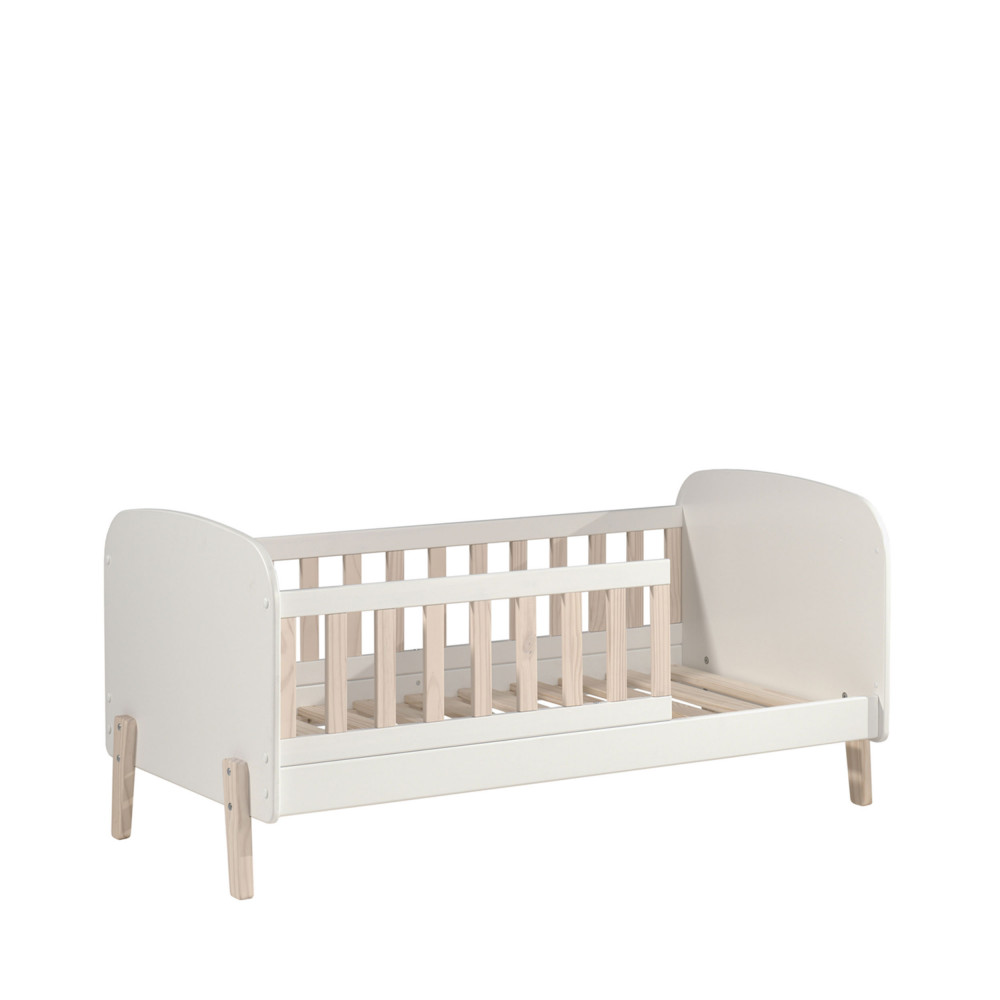 aulia - lit enfant avec barrières en bois 70x140cm - couleur - blanc
