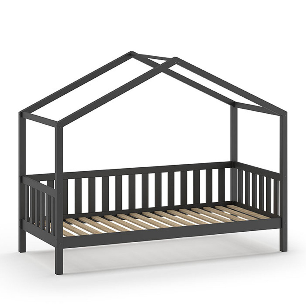 alapi - lit enfant cabane avec barrières en bois 90x200cm - couleur - gris anthracite