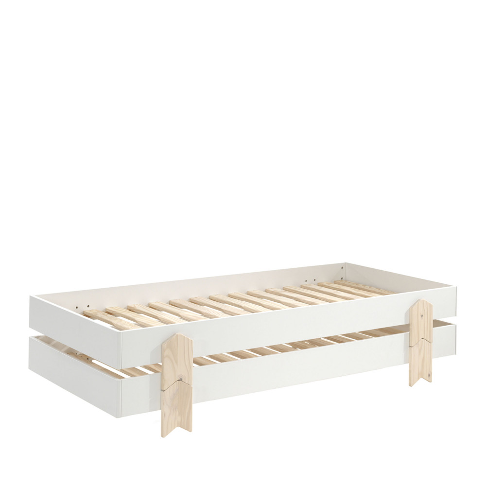cotinga - lot de 2 lits enfants empilables en bois 90x200cm - couleur - blanc