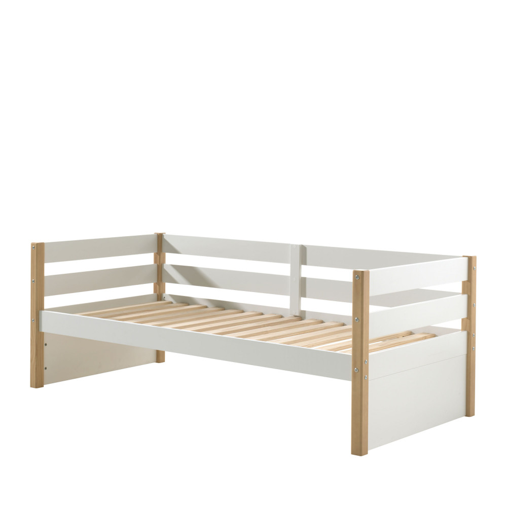 tourco - lit enfant banquette en bois 90x200cm - couleur - blanc et bois clair
