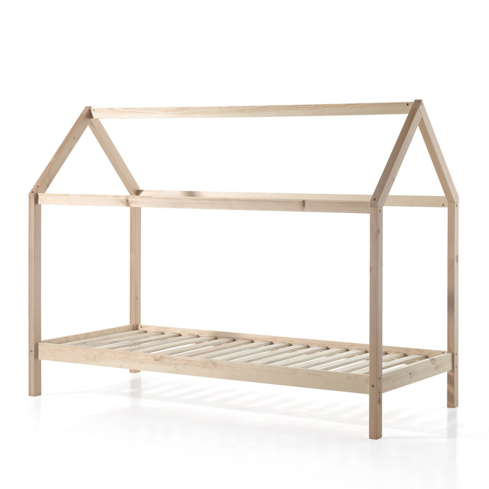 alapi - lit enfant cabane 1 tiroir en bois 90x200cm - couleur - bois clair