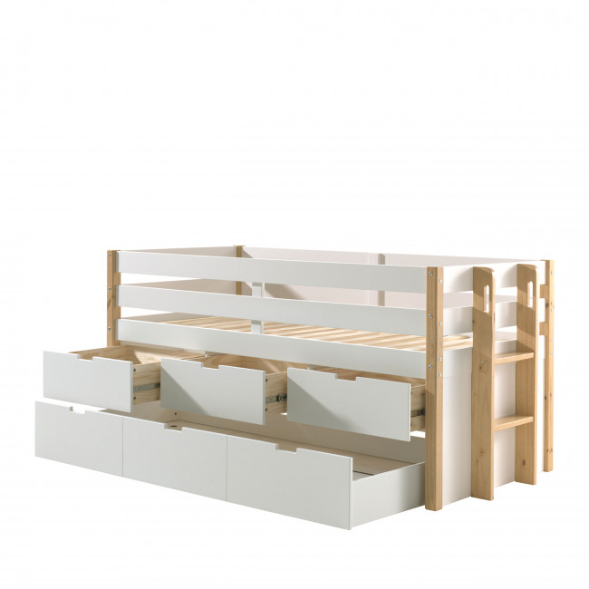 Tourco - Lit enfant banquette 4 tiroirs en bois 90x200cm
