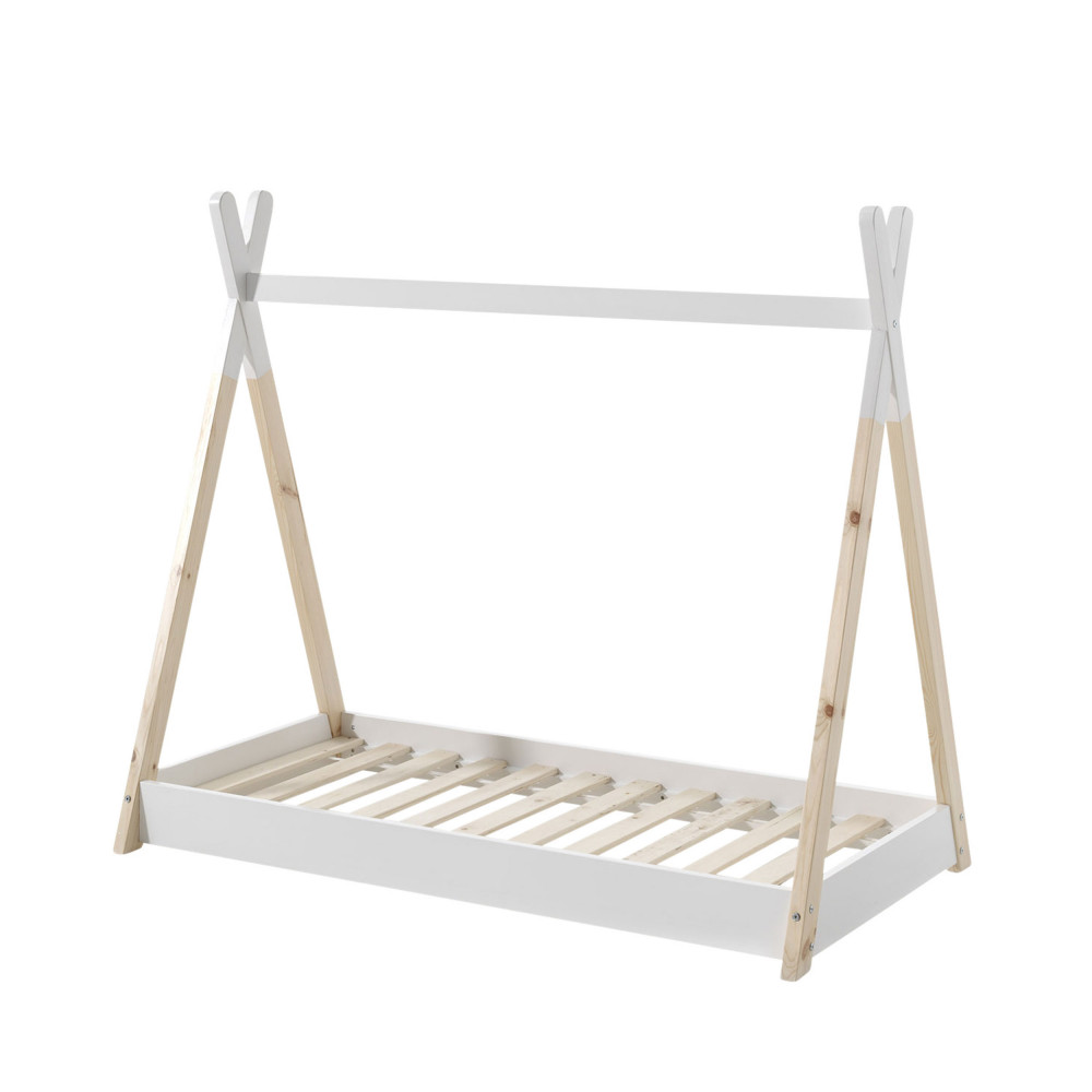 dayi - lit enfant cabane en bois 70x140cm - couleur - blanc et bois clair