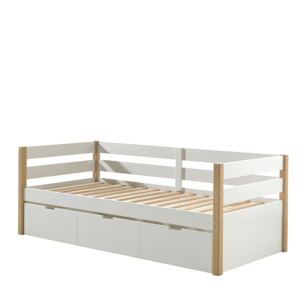 tourco - lit enfant banquette 1 tiroir en bois 90x200cm - couleur - blanc et bois clair