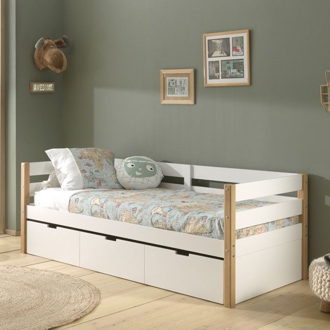 Tourco - Lit enfant banquette 1 tiroir en bois 90x200cm