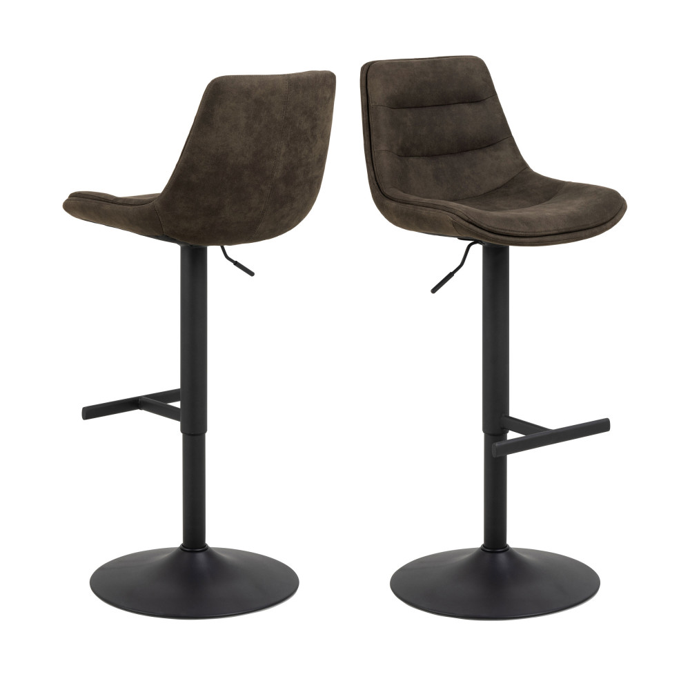 antriade - lot de 2 tabourets de bar réglables en tissu et métal h65-86cm - couleur - gris