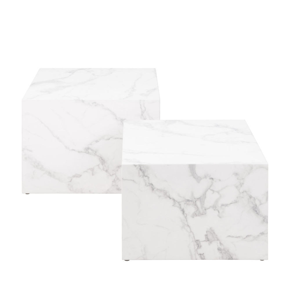papilio - lot de 2 tables basses carrées effet marbre - couleur - blanc