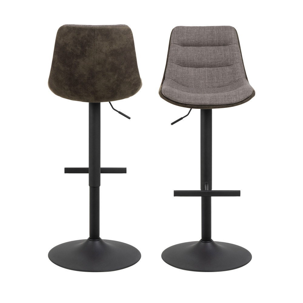 antriade - lot de 2 tabourets de bar réglables en tissu et métal h65-86cm - couleur - gris