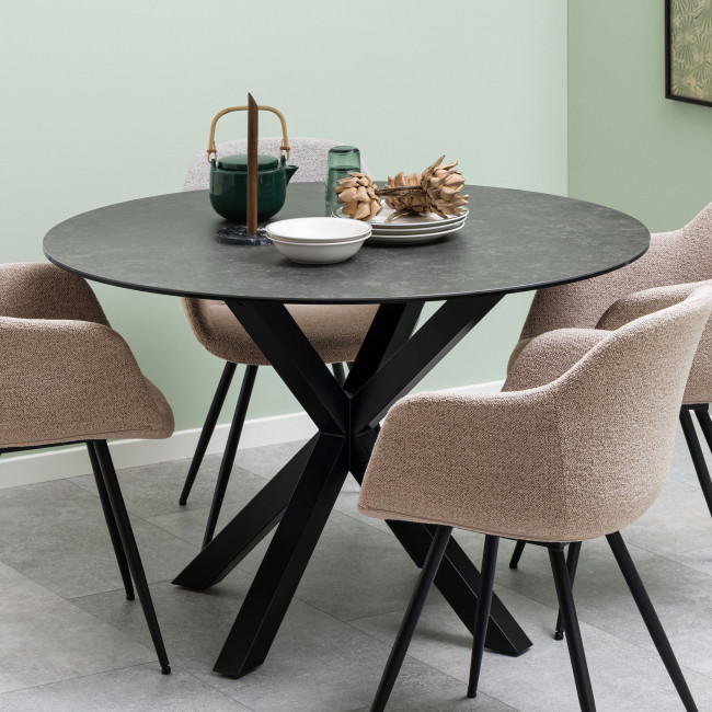 Eurame - Table à manger ronde 4 places en céramique et métal ø119cm