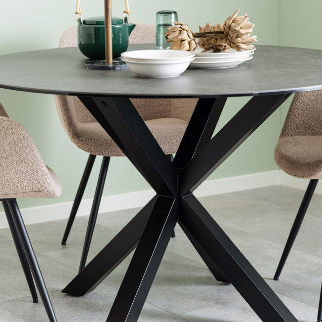 Eurame - Table à manger ronde 4 places en céramique et métal ø119cm