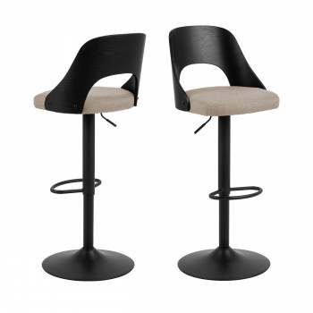 Coryna - Lot de 2 tabourets de bar en tissu et métal H62-84cm