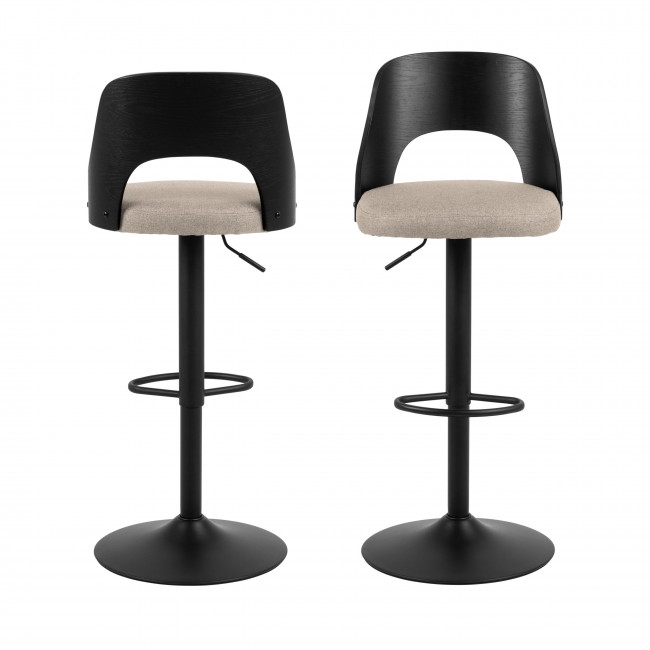 Coryna - Lot de 2 tabourets de bar en tissu et métal H62-84cm