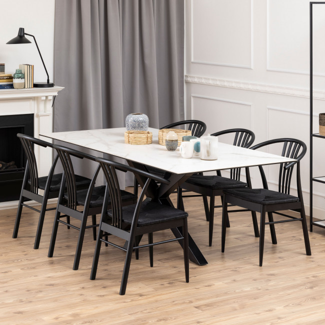 Eurame - Table à manger 8 places en céramique et métal 