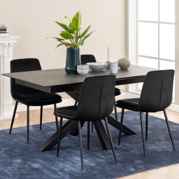 Eurame - Table à manger extensible 6 à 8 places en céramique et métal 168-210x90cm