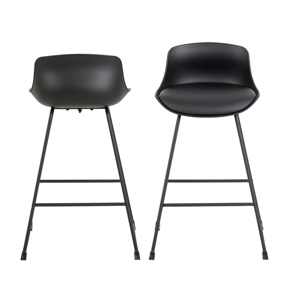 uranie - lot de 2 tabourets de bar en simili et métal h66 cm - couleur - noir