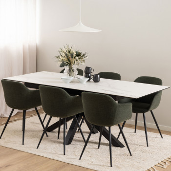 Eurame - Table à manger extensible 6 à 8 places en céramique et métal 168-210x90cm