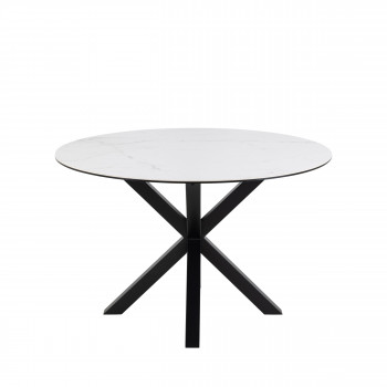 Eurame - Table à manger ronde 4 places en céramique et métal ø119cm