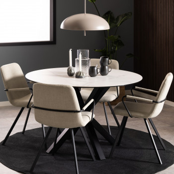 Eurame - Table à manger ronde 4 places en céramique et métal ø119cm