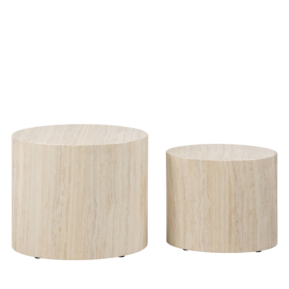 equicola - lot de 2 tables d'appoint ovales en effet travertin - couleur - beige