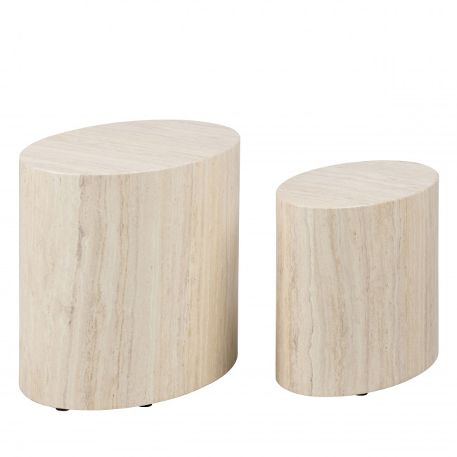 Equicola - Table d'appoint ovale en effet travertin