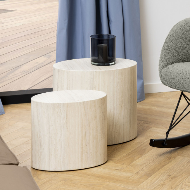 Equicola - Table d'appoint ovale en effet travertin