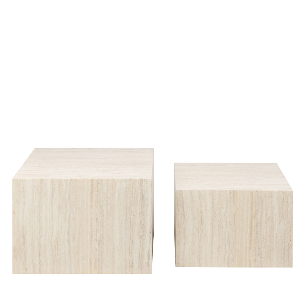 papilio - lot de 2 tables basses carrées effet travertin - couleur - beige