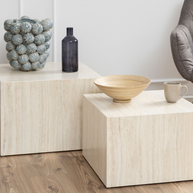 Papilio - Lot de 2 tables basses carrées effet travertin