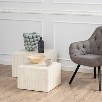 Papilio - Lot de 2 tables basses carrées effet travertin