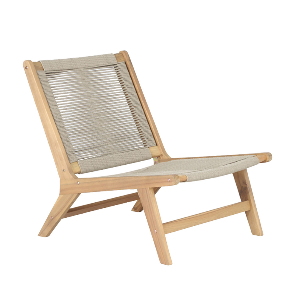 greta - fauteuil lounge de jardin en bois d'acacia et corde - couleur - taupe
