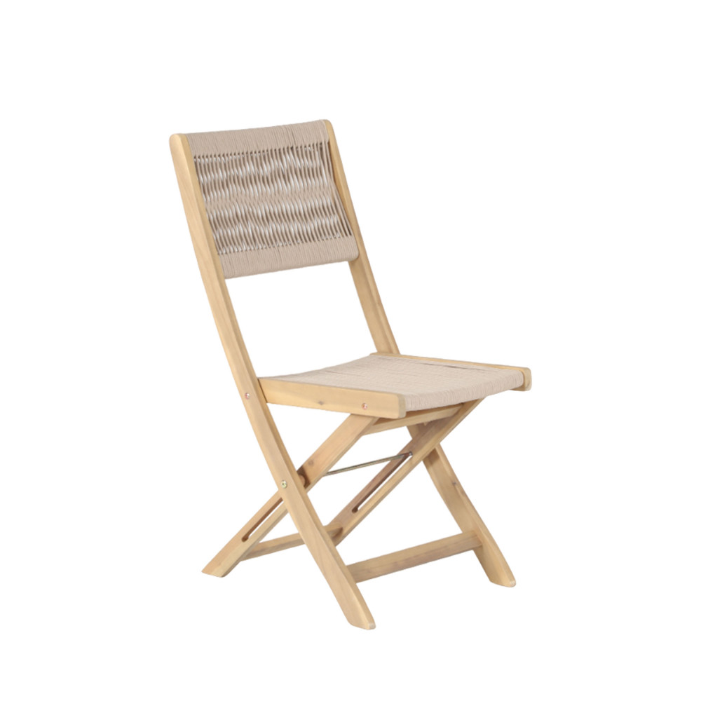 greta - lot de 2 chaises de jardin en bois d'acacia et corde - couleur - ecru