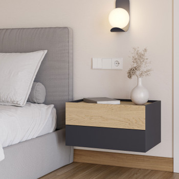 Otto - Table de chevet murale 2 tiroirs en bois