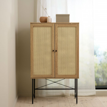 Rinto - Buffet haut 2 portes bois et métal H135cm