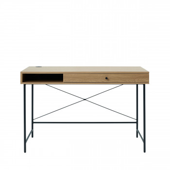 Rinto - Bureau 1 tiroir 1 niche en bois et métal L120cm