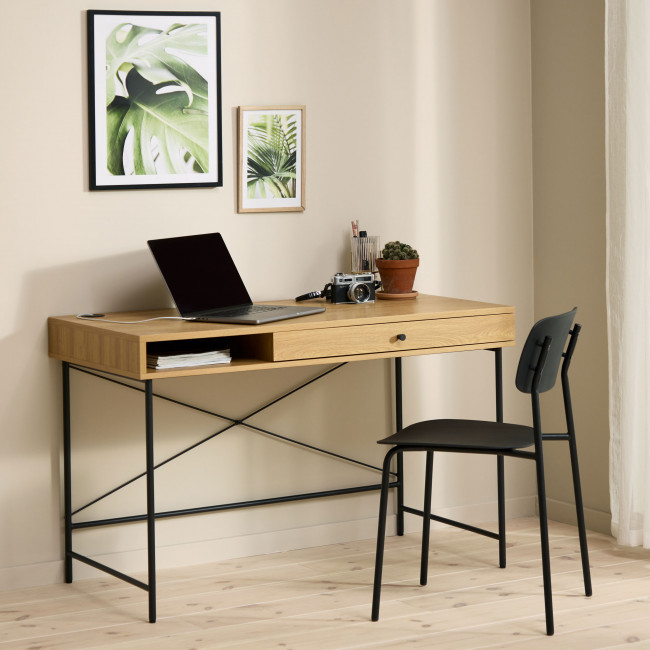 Rinto - Bureau 1 tiroir 1 niche en bois et métal L120cm
