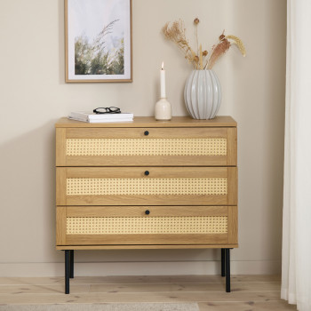 Rinto - Commode 3 tiroirs en bois et métal L80cm