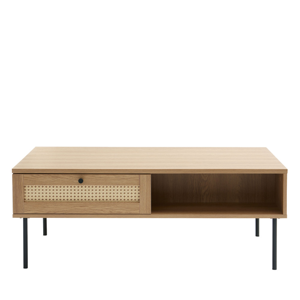 rinto - table basse 2 tiroirs en bois et métal - couleur - bois clair