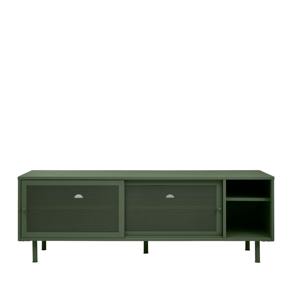 kiso - meuble tv 2 portes, 2 niches en métal l160cm - couleur - vert olive