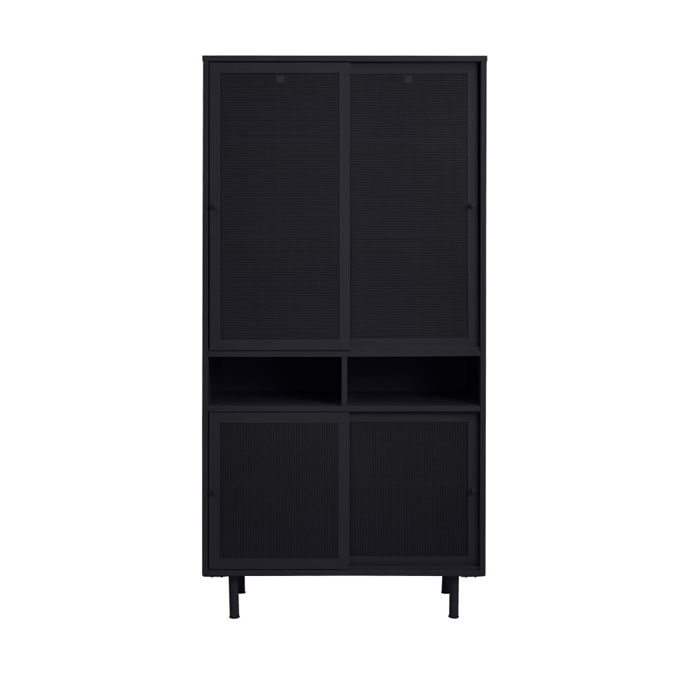 kiso - vaisselier 4 portes, 2 niches en métal h180cm - couleur - noir