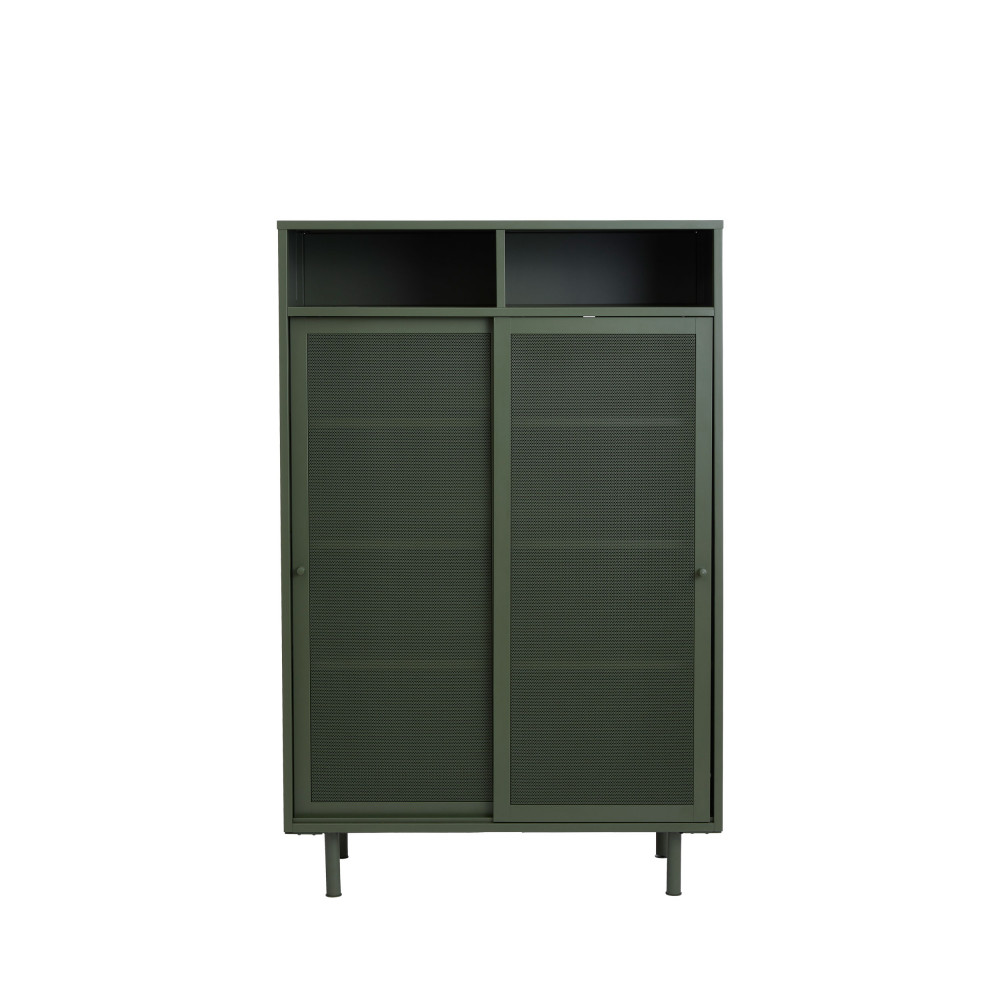 kiso - vaisselier 2 portes, 2 niches en métal h140cm - couleur - vert olive
