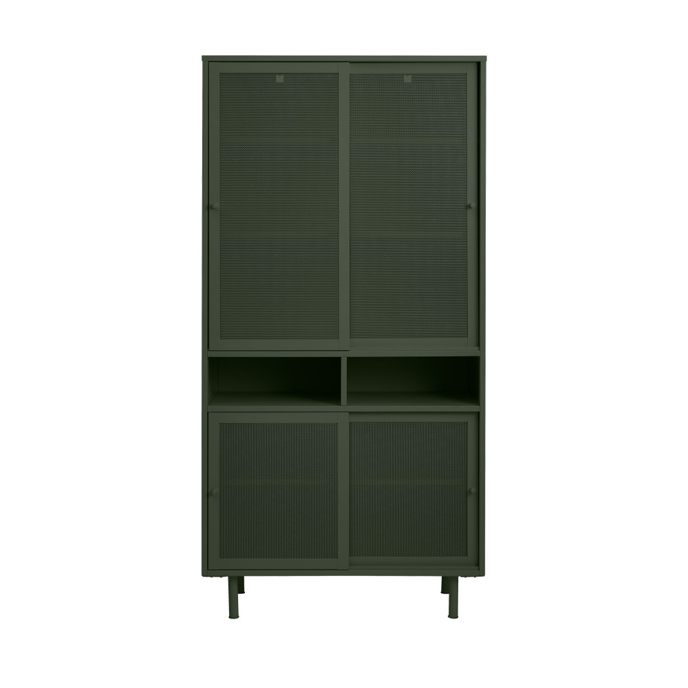 kiso - vaisselier 4 portes, 2 niches en métal h180cm - couleur - vert olive