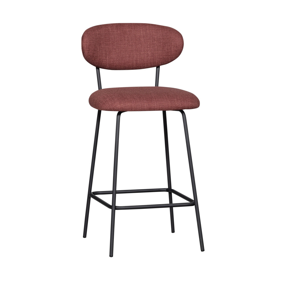 kjeld - lot de 2 chaises de bar en tissu et métal h66cm - couleur - bordeaux