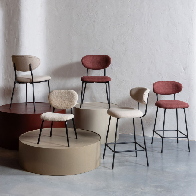 Kjeld - Lot de 2 tabourets de bar en tissu et métal H66cm