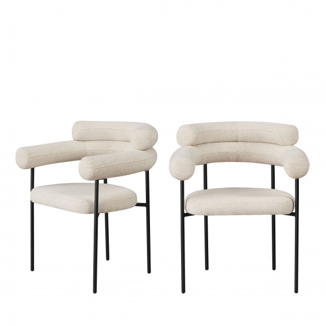 Nori - Lot de 2 fauteuils de table en tissu bouclette et métal