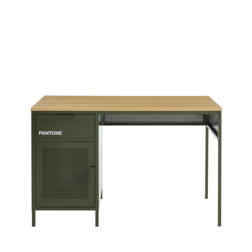 nino - bureau 1 porte 1 tiroir en métal pantone l120cm - couleur - vert kaki